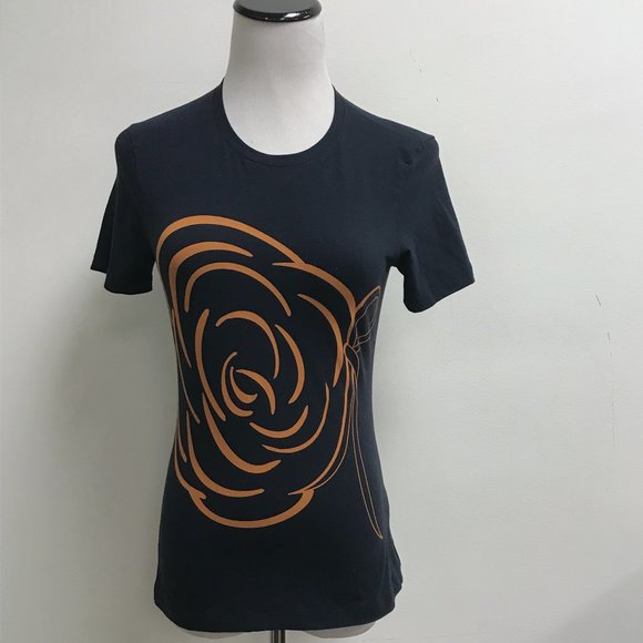 Roberta di Camerino navy blue brown short sleeve cotton stretch top 40 S - Picture 2 of 5